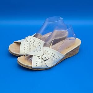 Worishofer Womens Cork Wedge Sandals White Leather Buckle Made in W Germany 43